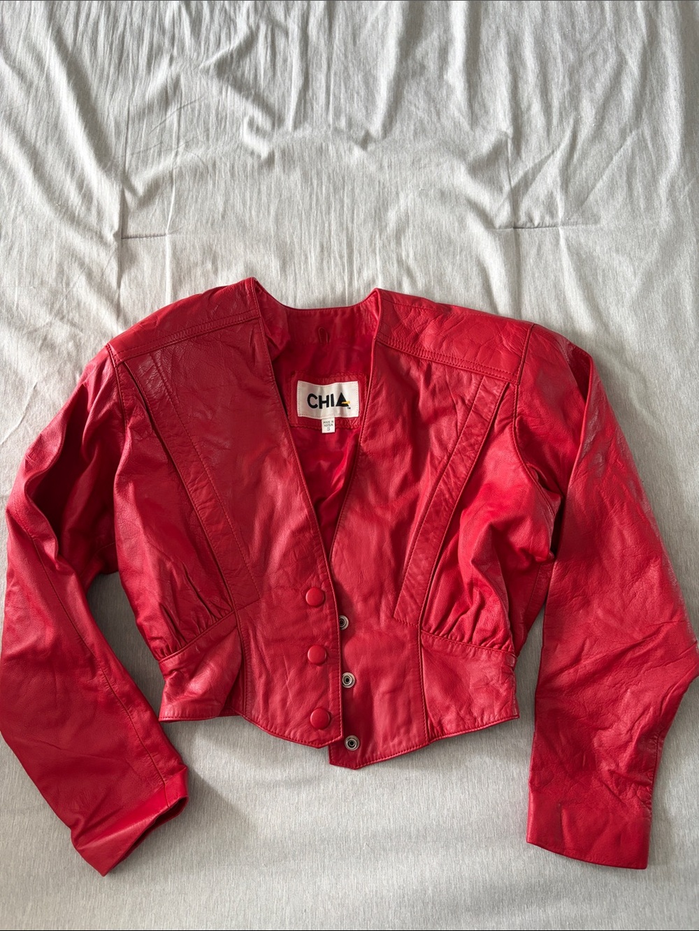 CHIA Red Leather Cropped Button-Front Jacket